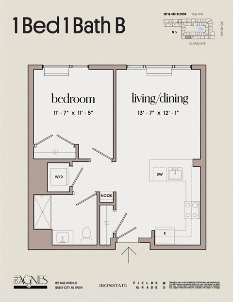 Floor plan for 1 bed, 1 bath, 656 sqft